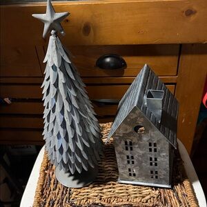 Pottery Barn Galvanized Tree 🌲 And House 🏡 Set